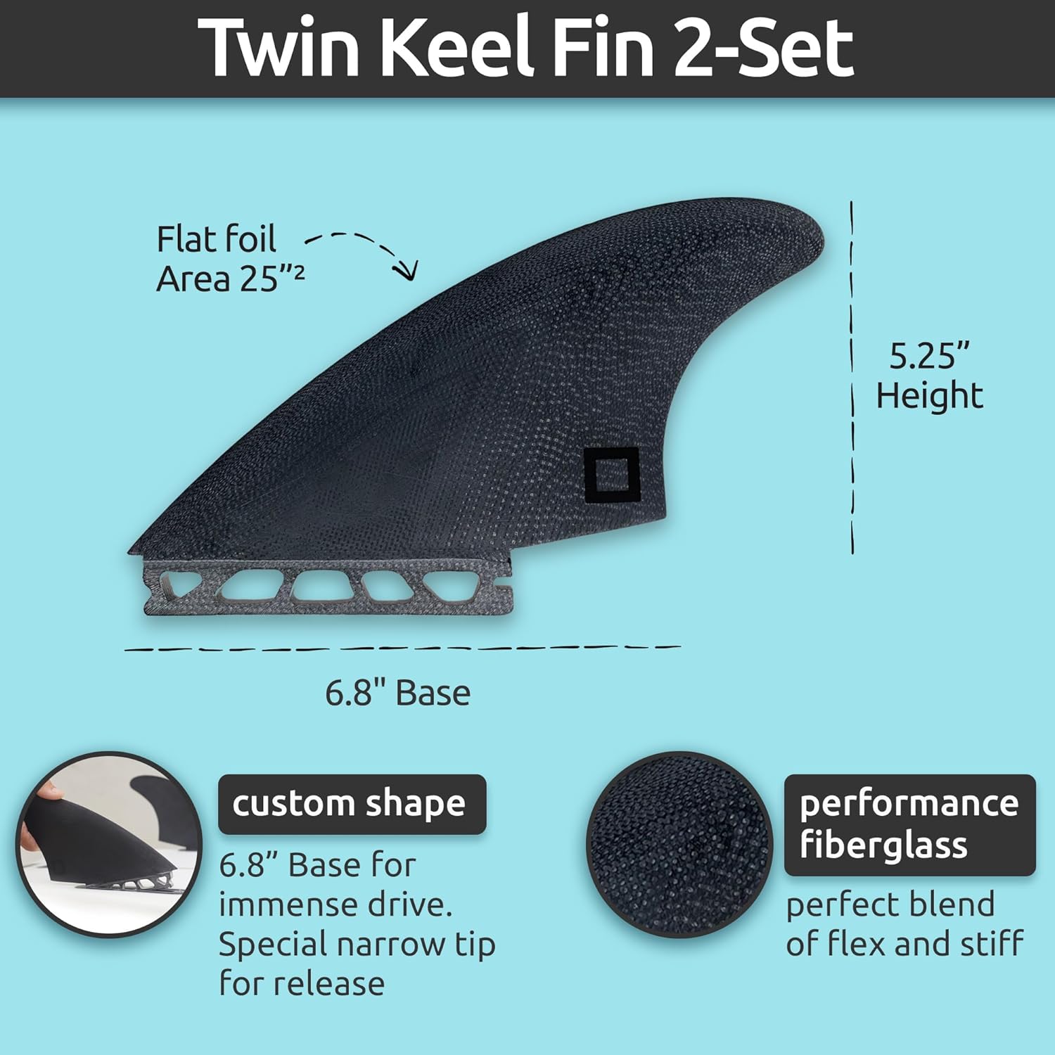Twin, Thruster or Quad Fin Set - Solid Fiberglass for Lightweight Durability & Top Performance - Compatible with Futures Single Tab Surfboards