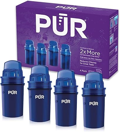 PUR Water Pitcher & Dispenser Replacement Filter 4-Pack, Genuine PUR Water Filter, 2-in-1 Powerful and Faster Filtration, 8-Month Value, Blue (PPF900Z4)