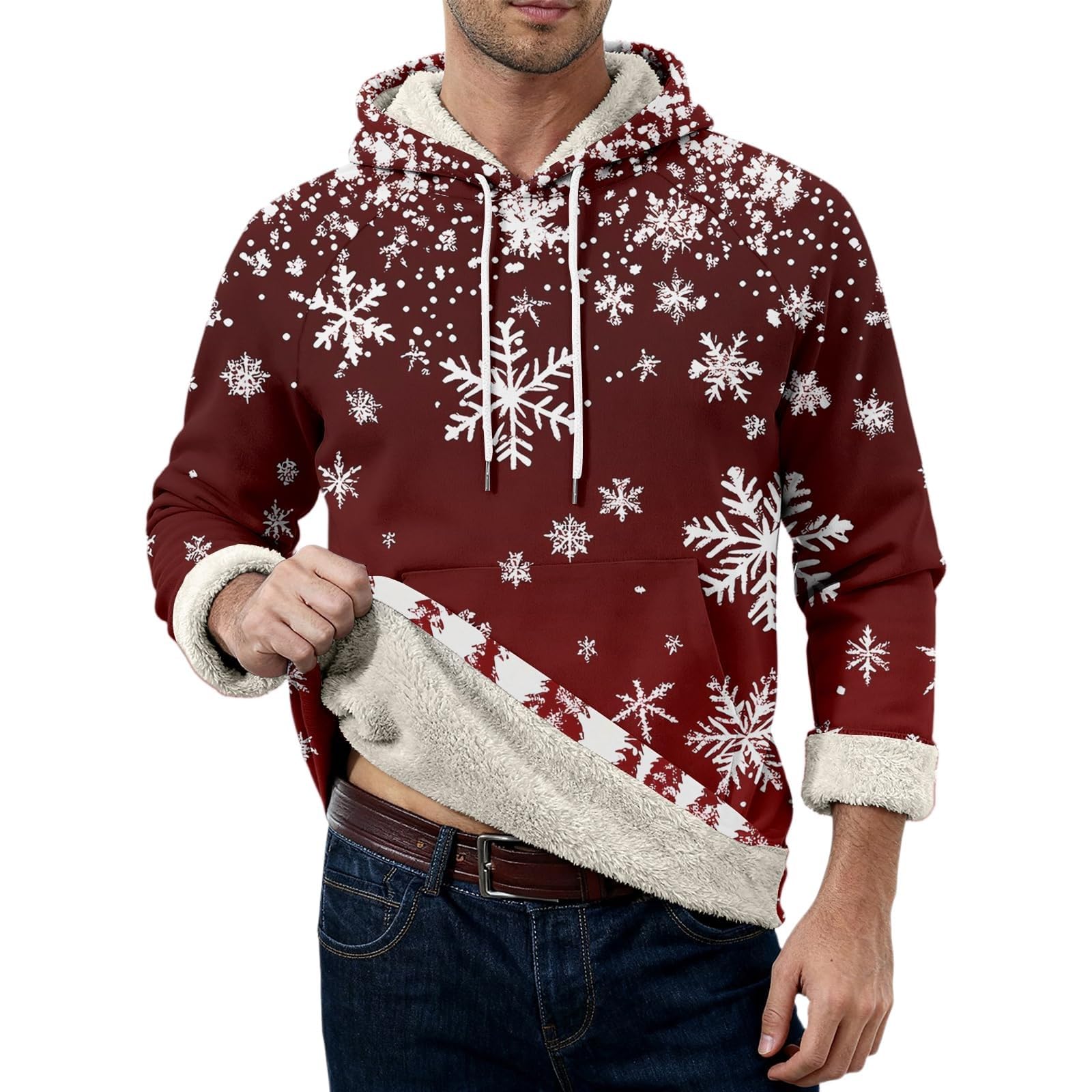 Suéter de Navidad con forro polar para hombre, divertido árbol de Navidad, reno, sudaderas, tallas grandes, trajes navideños, manga larga, cálido, suéter sherpa, novedad, disfraz de Navidad