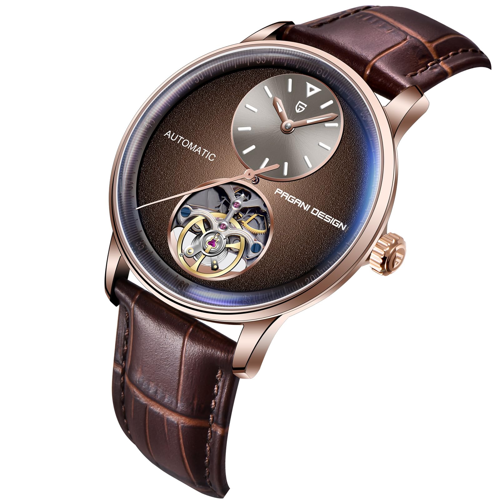 Pagani Design Reloj Automático Mecánico para Hombre - Movimiento Esqueleto Visible Acero Inoxidable 316L 42mm Resistente al Agua 100m (10ATM) Premium Cristal de Zafiro
