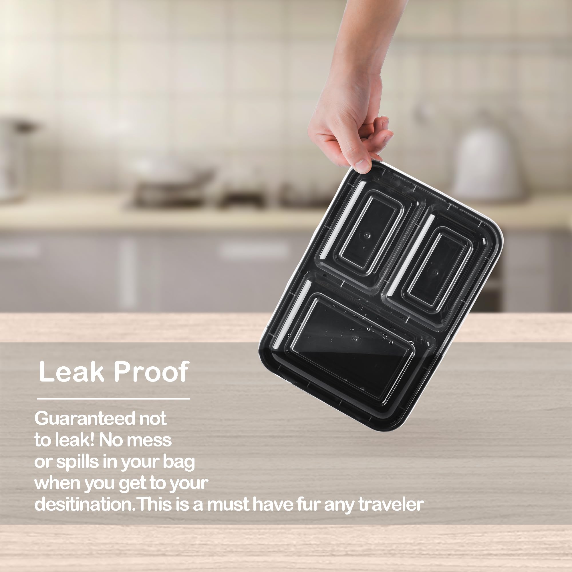 LOKATSE HOME Paquete de 48 recipientes de almacenamiento de alimentos de 3 compartimentos con tapas, reutilizables, sin BPA, apilables, aptos para microondas, lavavajillas y congelador (1,219.0 g)