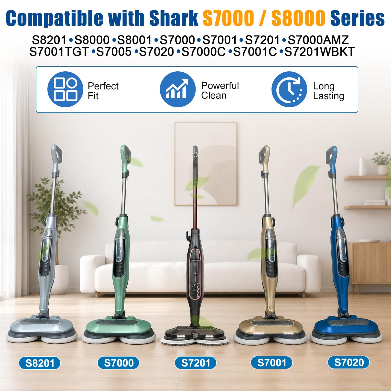 Almohadillas de repuesto para mopa de vapor Shark Steam Mop Professional Cleaning and Polishing Compatible con Shark S8201/S7000/S7001 Series para limpieza profunda de suelos duros, 8 almohadillas de
