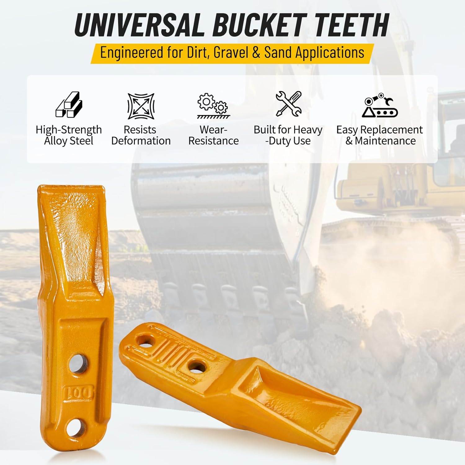 CarBole 6 Pcs Digging Bucket Teeth with Bolts, Skid Steer Loader Backhoe Replacement Tooths
