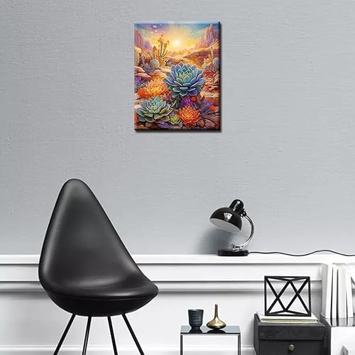 Miniatura 3 de Kit de pintura por números para plantas suculentas tropicales, 16 x 20 pulgadas, lienzo de cactus  saguaro, pintura al óleo para niños, adultos