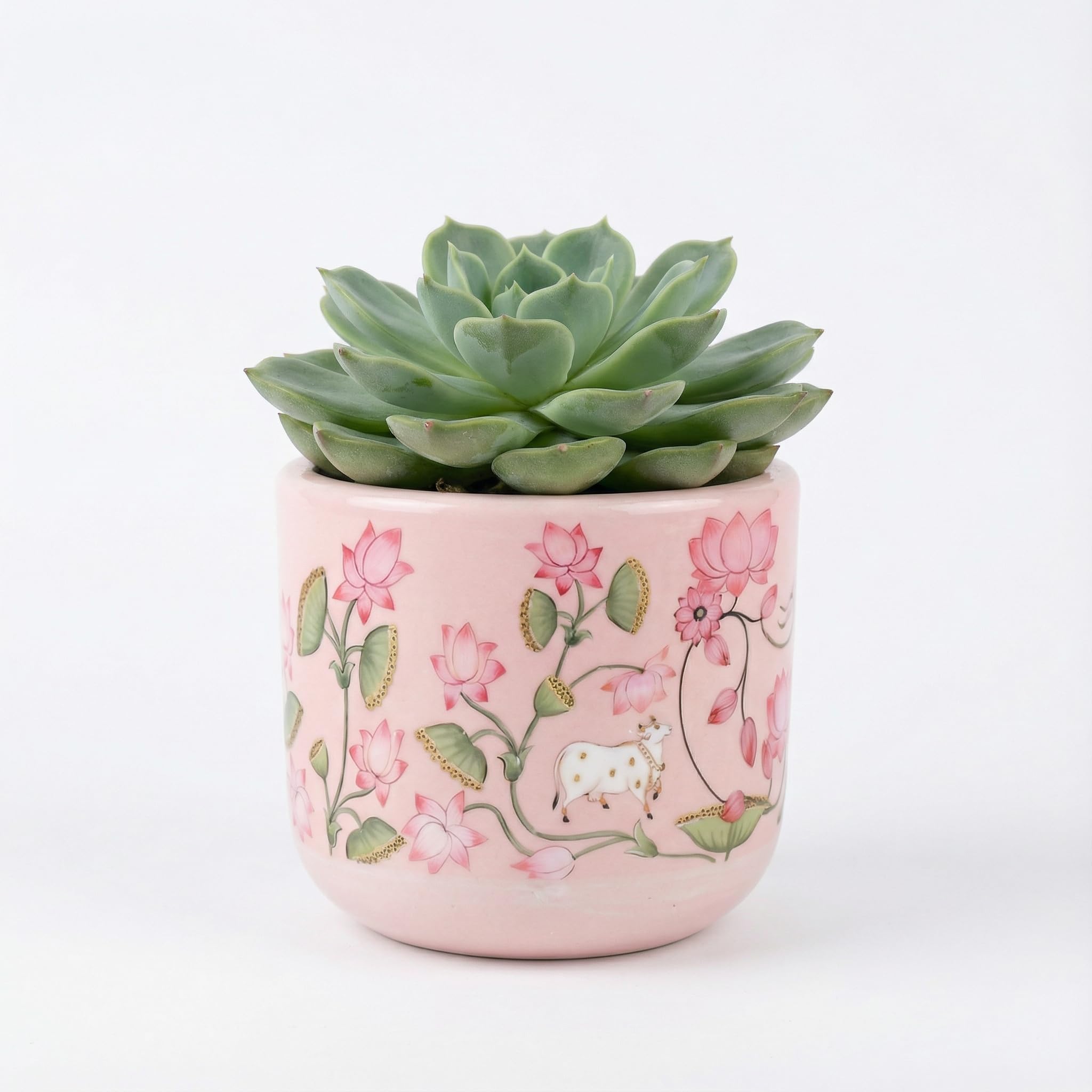 Terracotta Planter – Premium Glass Coated Planters for Home Decor | Artistic Flower Pots for Garden & Indoor | Table Top Decor (Pink, M)-image-27