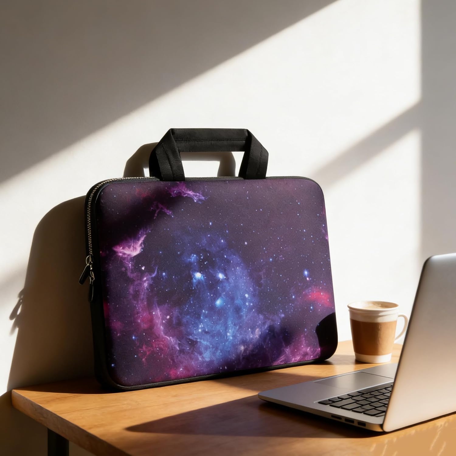Violet Mist 11 11.6 12 Inch Laptop Sleeve Funny Galaxy Pattern Laptop Carrying Bag Case with Handle Cute Protective Neoprene Notebook Tablet Computer Travel Cover Pouch Briefcase, Purple Galaxy