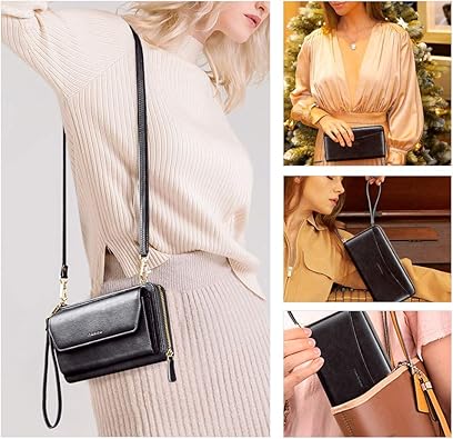 nuoku RFID Blocking Wristlet Wallet for Women, Zip-Around Crossbody Clutch with 2 Removable Straps | RFID
