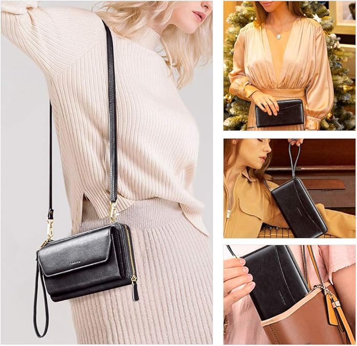 nuoku RFID Blocking Wristlet Wallet for Women, Zip-Around Crossbody Clutch with 2 Removable Straps | RFID