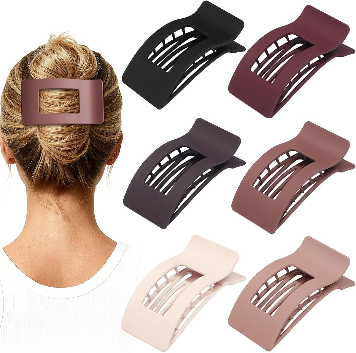 Pinzas para el cabello planas francesas para mujeres, 6 piezas, pinzas para el cabello para cabello grueso o fino, pinzas mate para niñas, pasadores, accesorios para el cabello antideslizantes y de sujeción fuerte para mujeres (marrón escarlata)