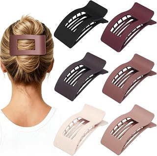 French Flat Hair Clips for Women 6pcs Hair Claw Clips for Thick or Thin Hair Matte Claw Clips for Girls Barrettes Non-Slip Strong Hold Hair Accessories for Women (Brown Scarlet)