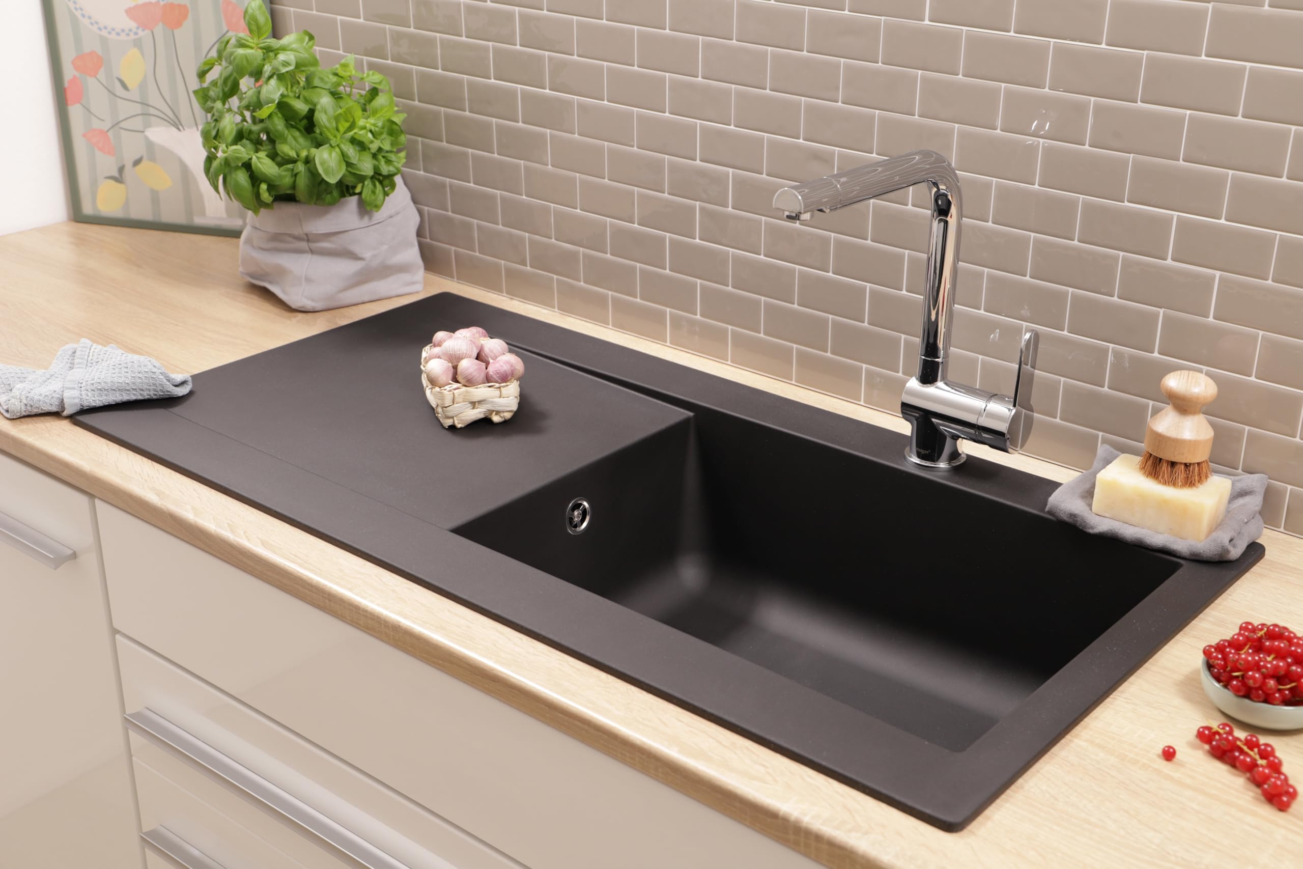 Respekta Denver Lavello da incasso in Mineralite 100x50 cm, nero