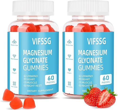 Gomitas de glicinato de magnesio de 400 mg, paquete de 2 gomitas sin azúcar con L-treonato de magnesio de 200 mg - Suplemento de magnesio gomitas