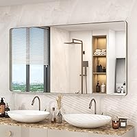 Vista 25 de Espejo rectangular para pared de baño de 20x30 pulgadas con marco negro mate, espejo de tocador con esquinas redondeadas, espejo de baño de metal
