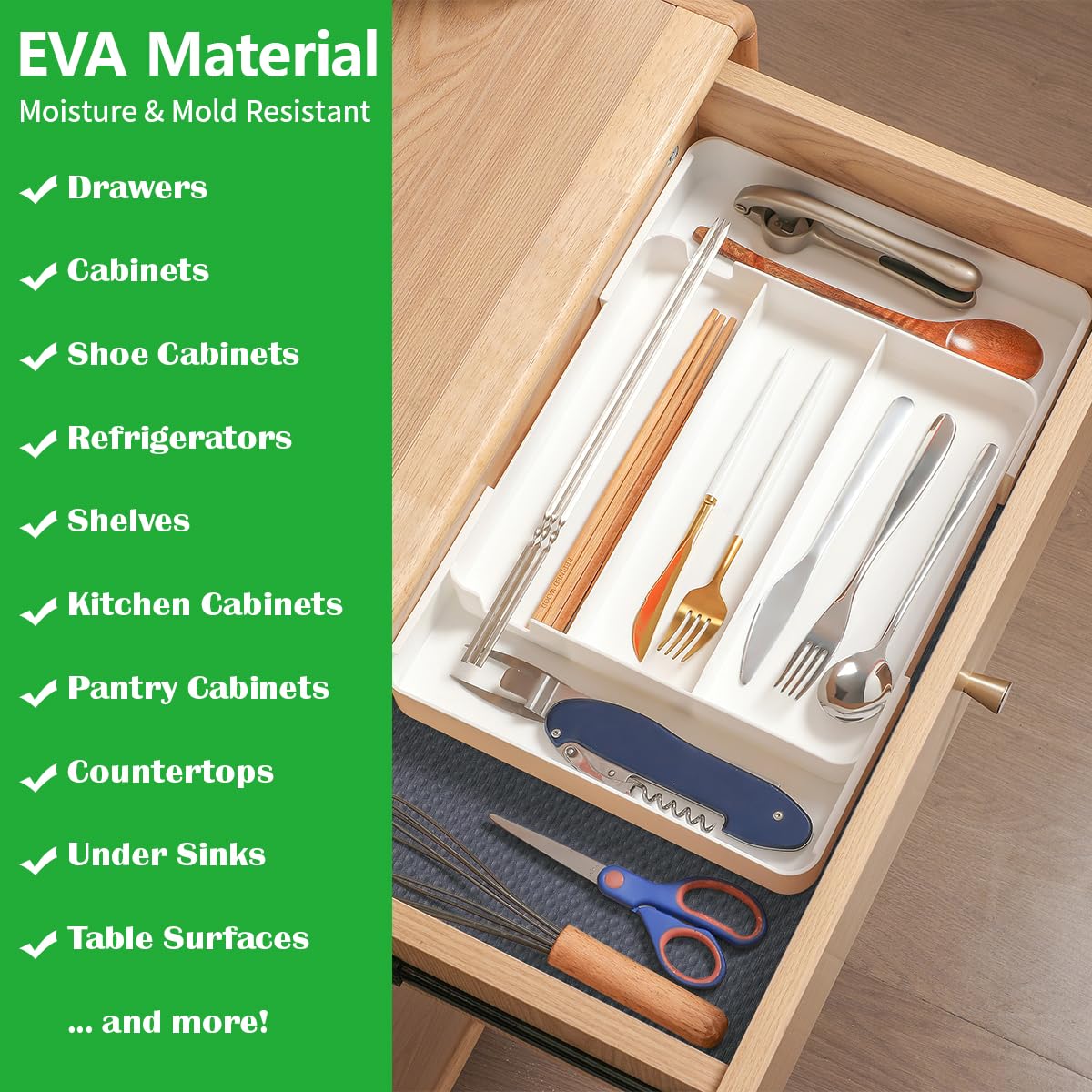 Tapis Fond De Tiroir Antidérapant Transparent EVA 44.5x150 Cm | Protection Cuisine Frigo Étagère Évier | Découpe Facile Antibactérien Étanche