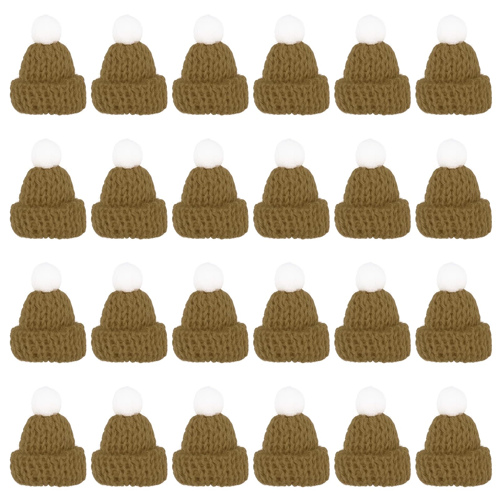 PATIKIL Mini Christmas Knit Hats, 24Pcs Miniature Doll Hat DIY Craft Knitting Decoration for DIY Hair Accessories Art Crafts Festival Tree Ornaments, Dark Khaki