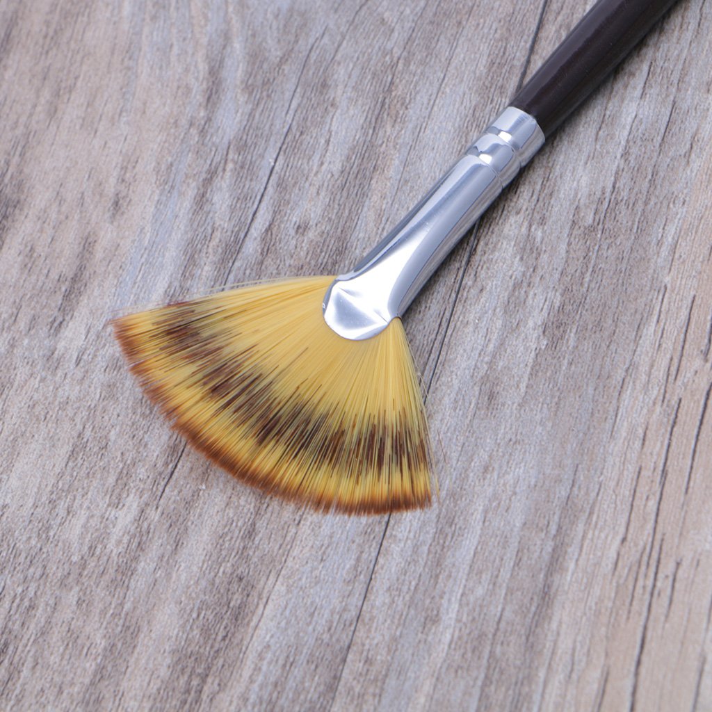 Set 3 Size Fan Brush Pen For Oil Acrylic Water Painting Artist Wooden Handle