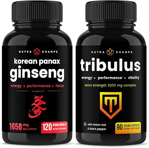 NutraChamps Paquete de 2 cápsulas de ginseng coreano y cápsulas de Tribulus