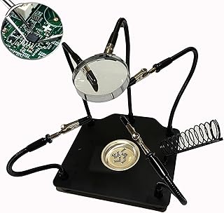 Soldering Station Helping Hands with Magnifying Glass Third Hand Stand Solder Tool PCB Holder Circuit Board Soldering Kit - Heavy Duty Base Plate | Four Flexible Arms