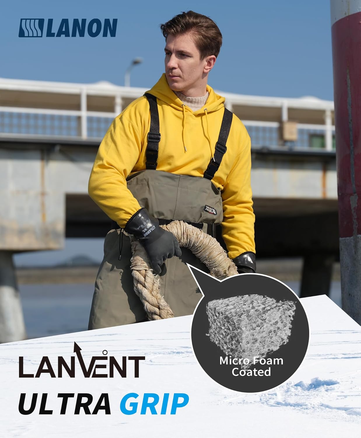 LANON Waterproof Winter Work Gloves, Moisture-permeable PU Coated，Warm Gloves for Freezer & Outdoor Work