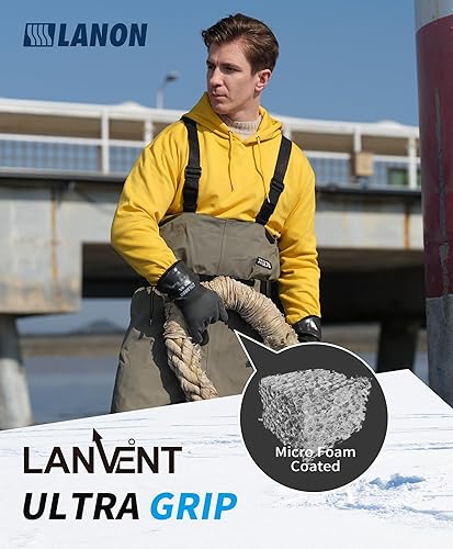 Miniatura 3 de LANON - Guantes de trabajo de invierno impermeables, con revestimiento de poliuretano permeable a la humedad, guantes cálidos para congelador y