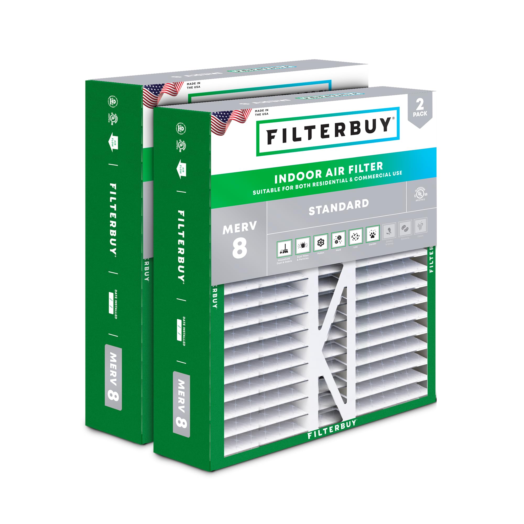 Filterbuy 16x22x5 Air Filter MERV 8 Dust Defense (2-Pack), Pleated HVAC AC Furnace Air Filters Replacement for Amana, Coleman, Goodman, York, and More (Actual Size: 15.38 x 21.88 x 5.25 Inches)