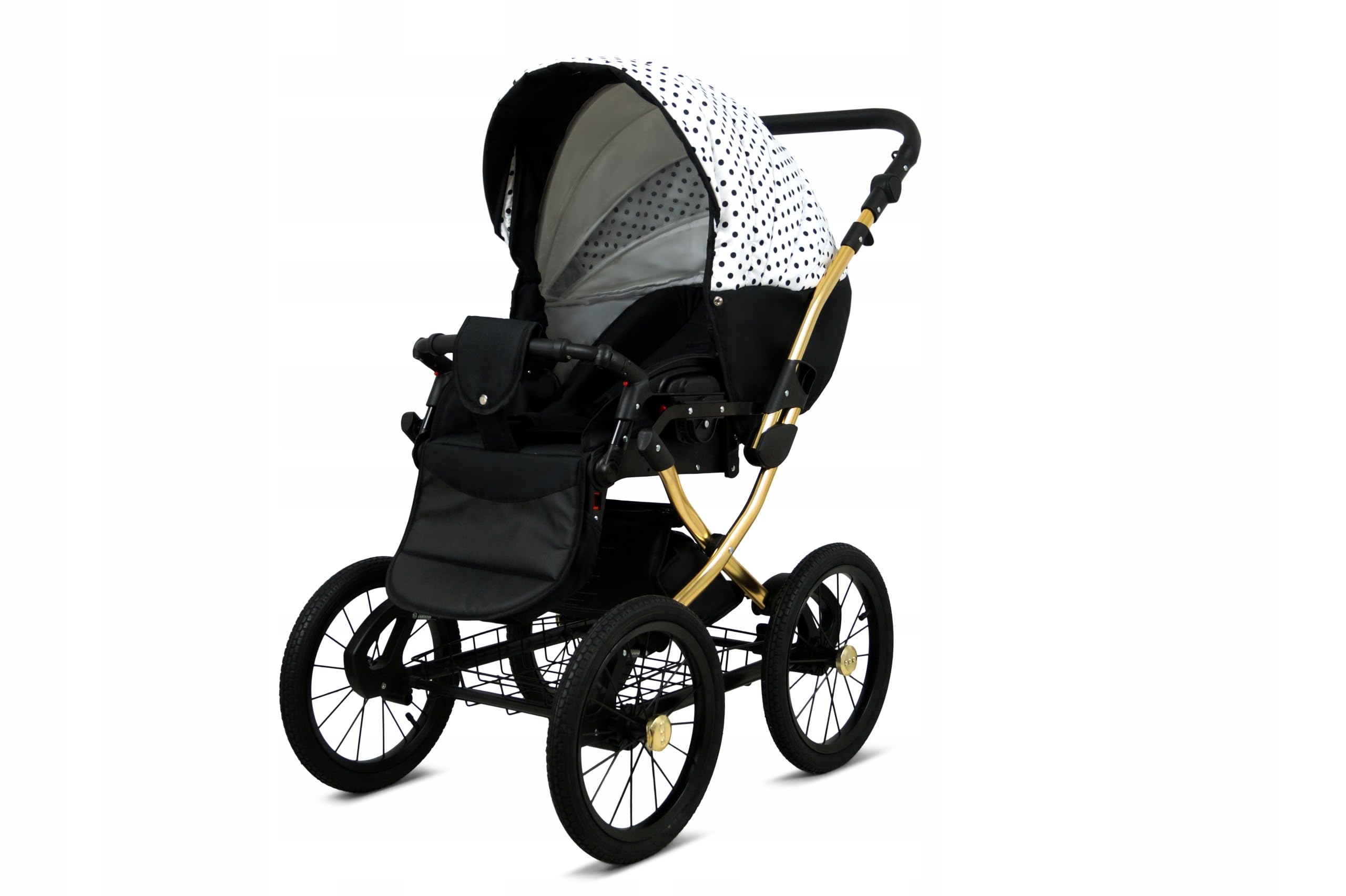 BabyLux Kinderwagen Set 2 in 1 Margaret Gold Kombikinderwagen mit Babywanne Buggy Sportsitz Wickeltasche Regenschutz Moskitonetz
