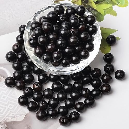 Miniatura 2 de Cuentas masivas masivas de madera natural redondas sueltas de 0.315 pulgadas para fabricación de joyas con hilo, 200 unidades (madera de ébano