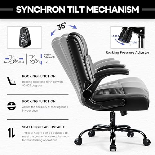 Miniatura 5 de OFIKA Silla de escritorio de oficina de cuero, silla de oficina ergonómica con soporte lumbar, silla de computadora, silla ejecutiva de cuero con