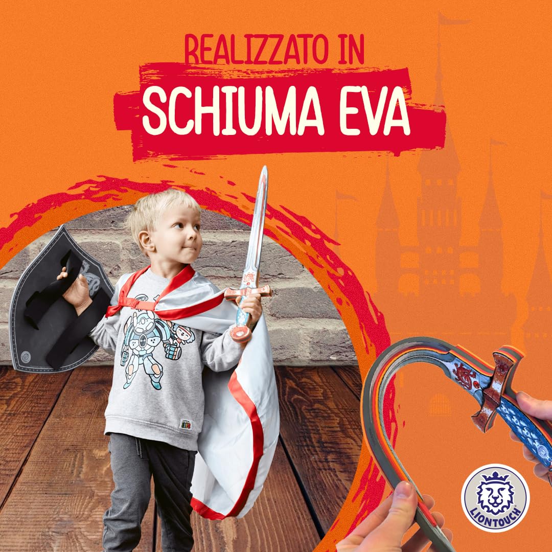 Liontouch - Spada e Scudo in Gommapiuma Drago d'Ambra per Ragazzi da 3 a 8 Anni | Set da Cavaliere Medievale Gioco di Ruolo con Drago Rosso | Armi Sicure e Accessori per Battaglie, Costumi da Bambino