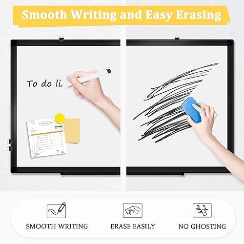 Miniatura 3 de Pizarra blanca magnética de doble cara, pizarra de borrado en seco de 36 x 24 pulgadas, marco de aluminio negro para pared, pizarra blanca de