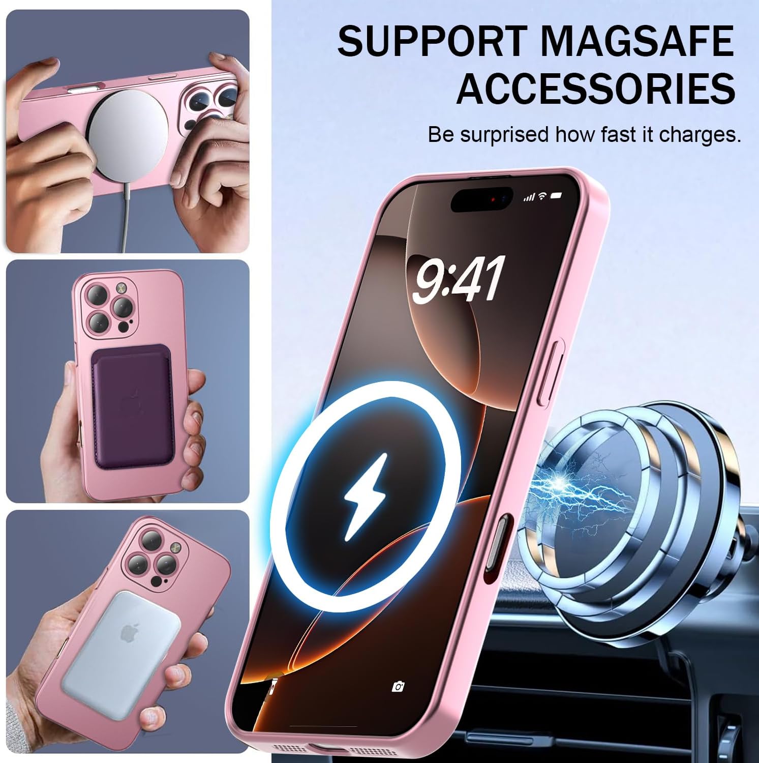 Magnetic Case for iPhone 13 Pro MagSafe with Camera Lens Protector,Full Protection Slim Smooth Shockproof Anti-Scratch Soft TPU Bumper Phone Case for iPhone 13 Pro Rose Gold - Image 3