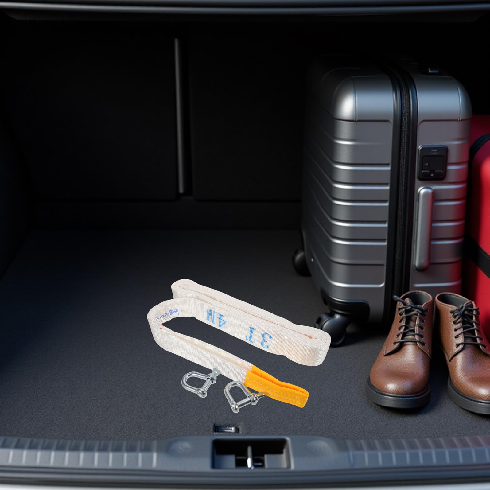 ABOOFAN Cinghia di Traino con Ganci per Auto 3 Tonnellate 4 Metri Fune di Trazione Resistente per Veicoli e Suv Attrezzatura di Traino Portatile per Emergenze Stradali e Soccorso