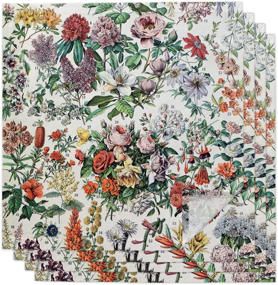 Vintage Poster Floral Table Napkins Cloth Set Handkerchief Wedding Party Placemat Banquet