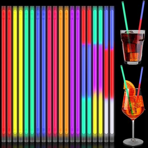 Lallisa 100 popotes que brillan en la oscuridad, pajitas de neón para beber de 8 pulgadas, tubo de plástico reutilizable multicolor para suministros