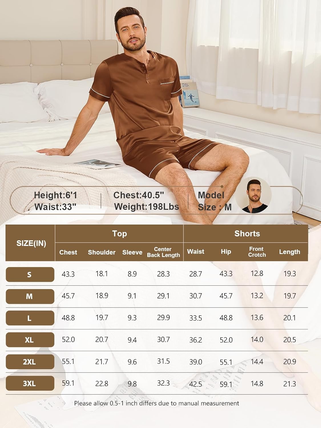 Vssjavun Mens Satin Silk Pajamas Sets Two Piece Short Sleeve Button Up Sleepwear Henley Neck Loungewear with Pocket - Image 5