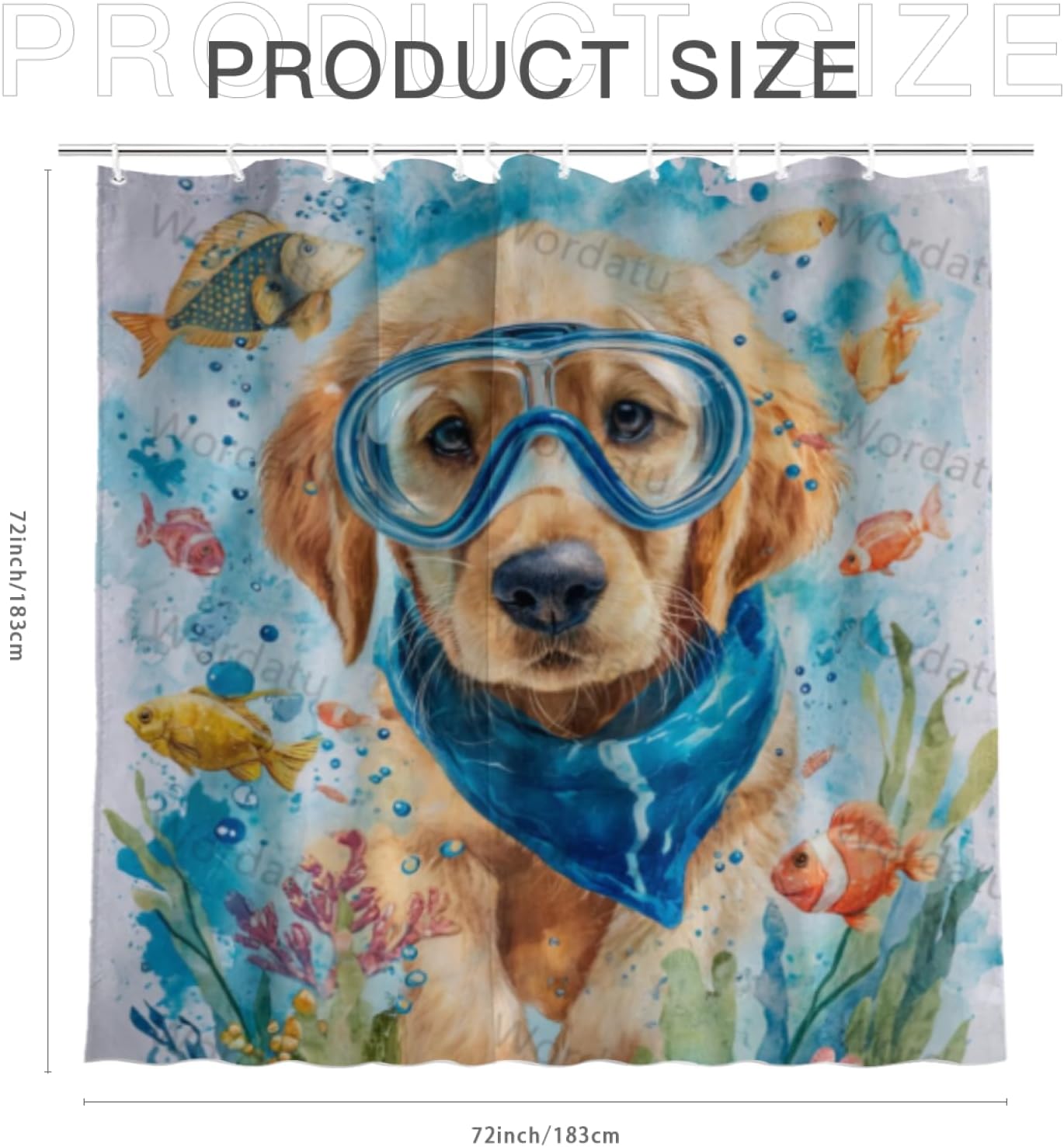 Funny Golden Retriever Shower Curtain Teal Blue Sea Ocean Waterproof Fabric Shower Curtains for Bathroom with Animal Starfish Nautical Bathroom Curtain 72x72 Inches
