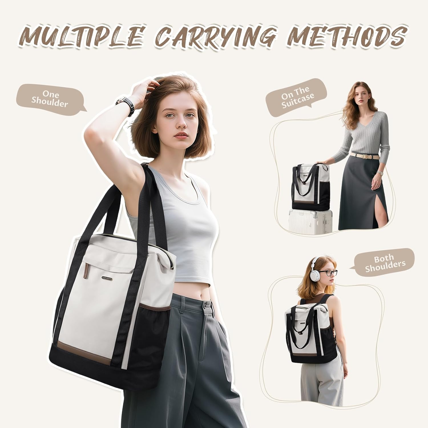 Laptop Backpack for Women,Adjustable Tote Work Business Backpack,TravelPersonal Carry On Bag,17.3Inch,WBlack - Image 2