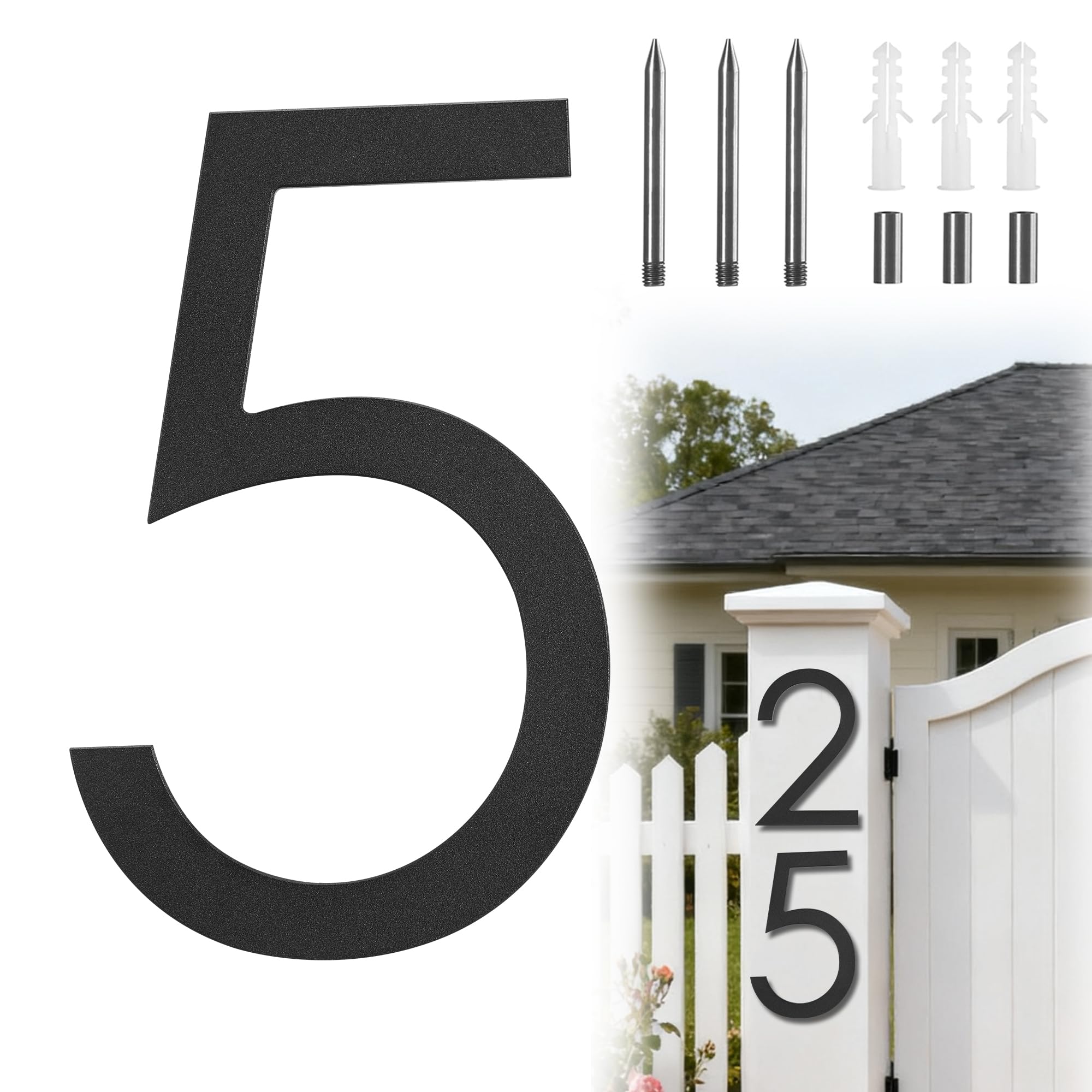 Photo 1 of 10 Inch Black House Numbers For Outside, Floating Metal Large Modern House Numbers For Outside, Large Address Numbers For House Black Floating Flush Mount Aluminum 5