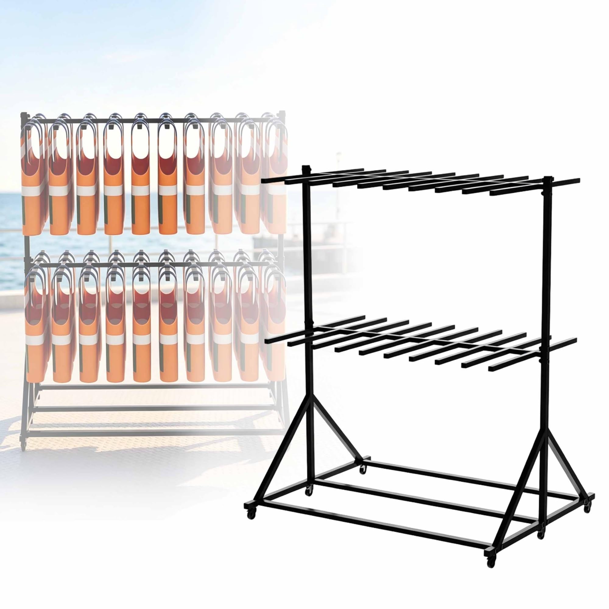 2-Tier Life Jacket and Vest Hanger, Wetsuit Drying Rack w/Wheels