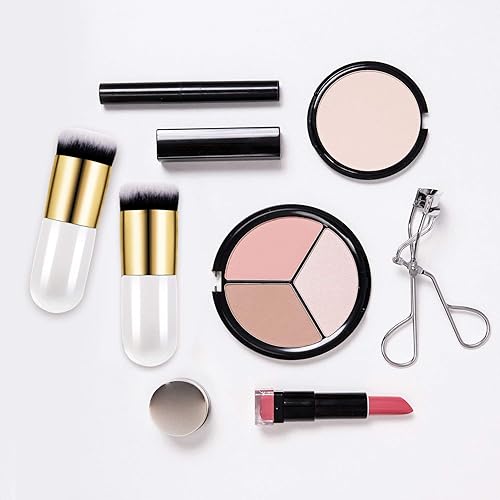 Miniatura 2 de Brocha de maquillaje gordita Kabuki, cepillo de maquillaje de viaje, para mezclar cosméticos líquidos, crema o polvo, 2 piezas, (blanco)