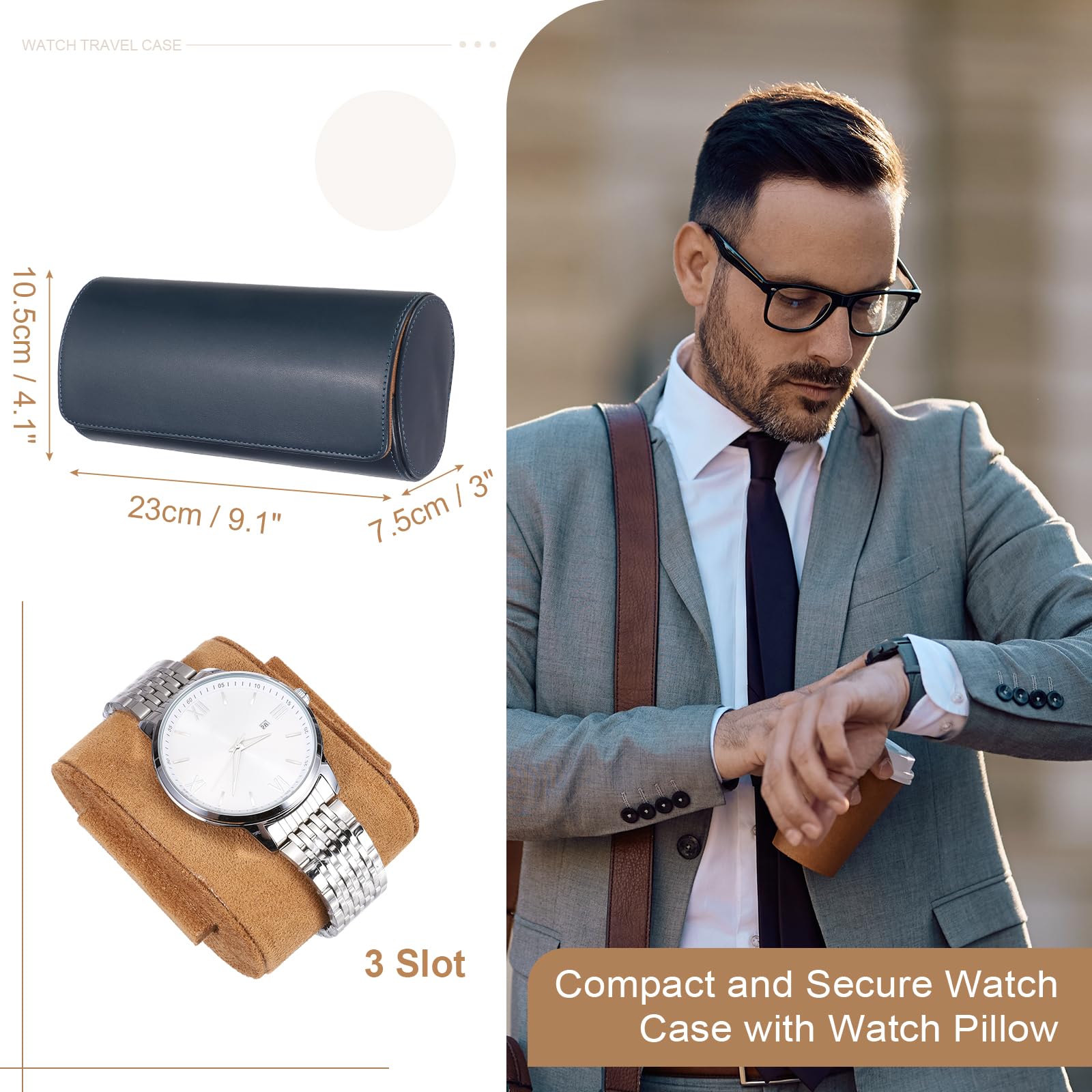 Étui de voyage pour montres sourcing map pour hommes, étui de voyage en cuir pour montres, boîte de rangement portable pour montres, cadeau de Noël, d'anniversaire ou autre, 3 emplacements (bleu)