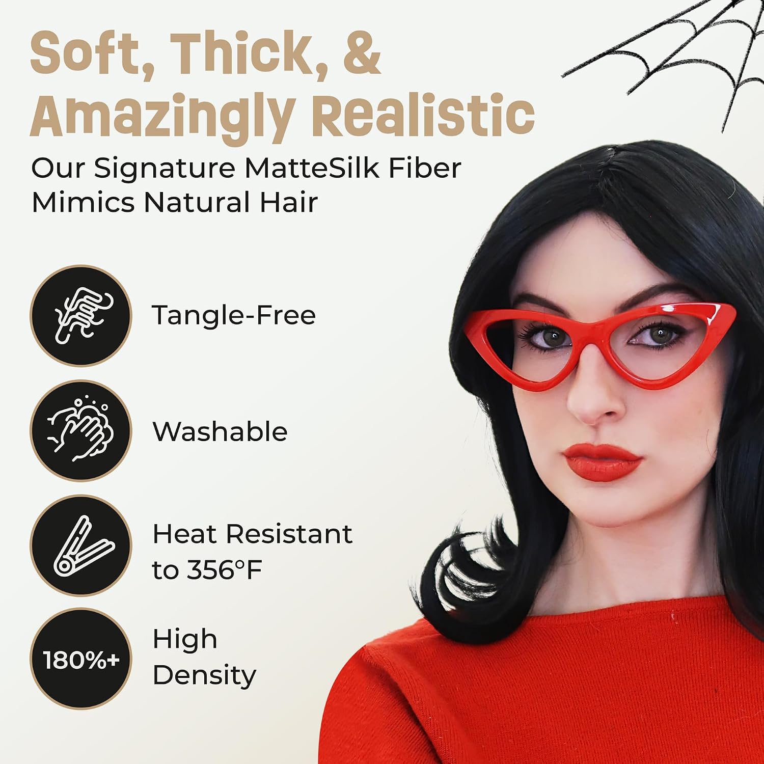 ALLAURA Linda Belcher Wig & Red Glasses — 100% Realistic Black Bob Wig for Women | Compatible with Bob’s Burgers Cosplay