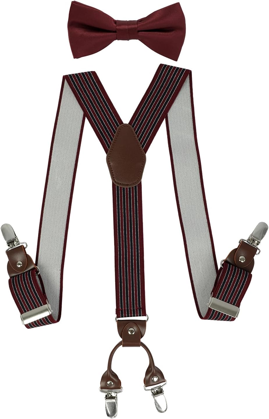 Men’s Suspenders and Bow Tie Set,2-in-1 Combo Pack 1.4 In Wide with Metal Clips Gala Event Party, Groomsmen Gift