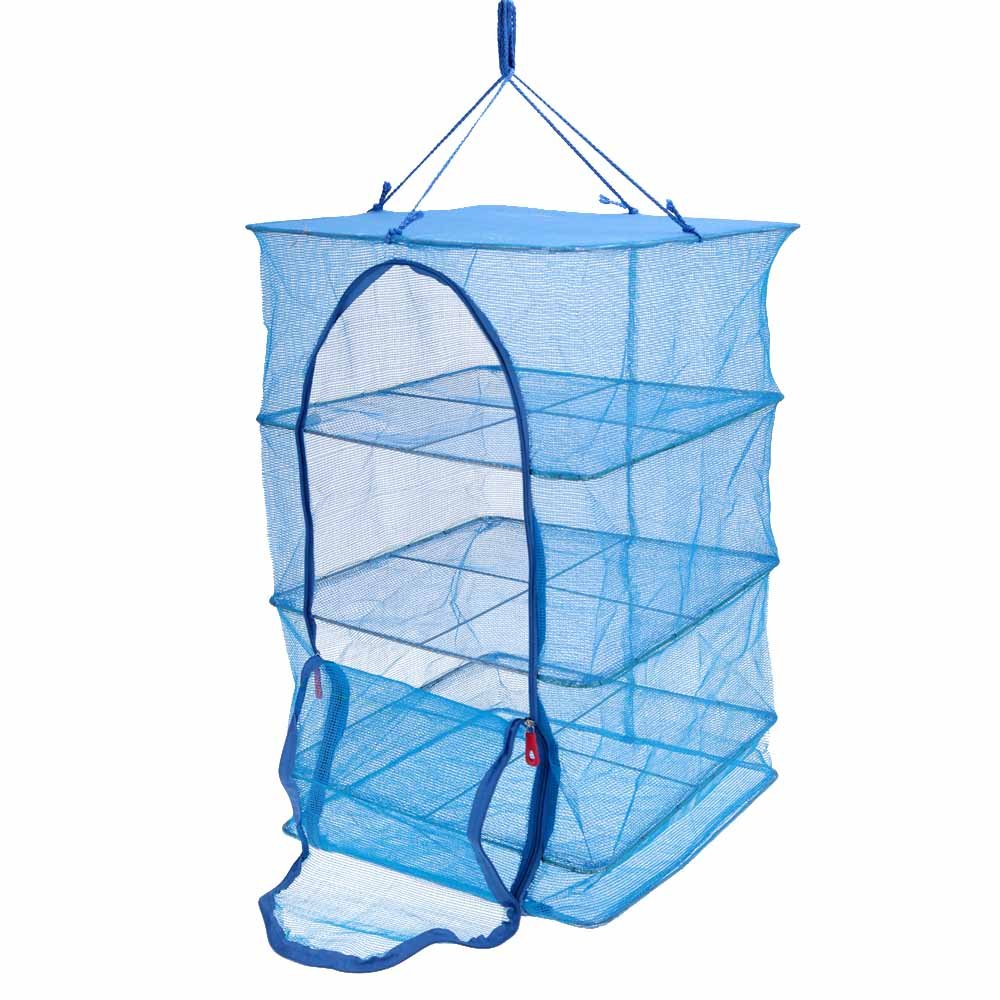 Anself Malla de secado plegable con 4 capas para vegetales, platos y pescado Azul