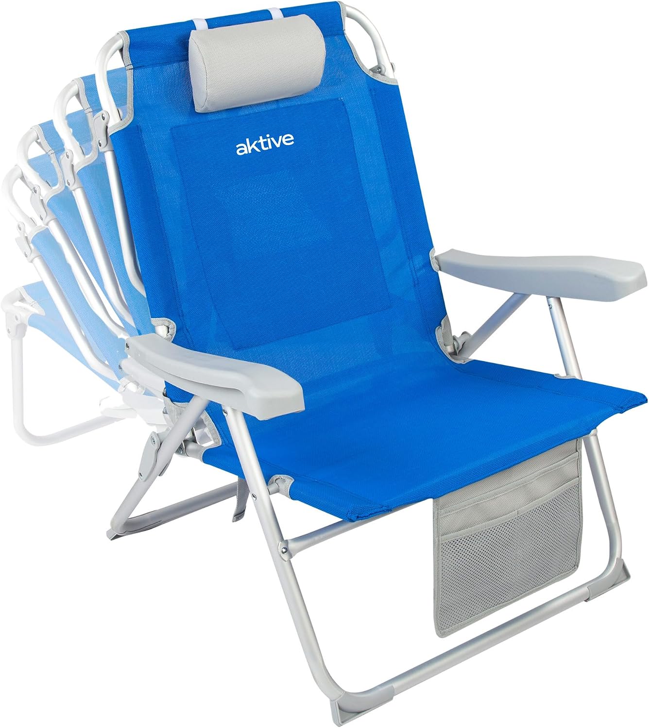 AKTIVE Folding and Lounger Beach Chair with 5 Positions, XXL Seat and Height, Portable and Foldable 55 x 66 x 86 cm, Includes Cushion, 1 Bag, 1 Zip Pocket and Tilt Protection, Beach Chairs (62633)