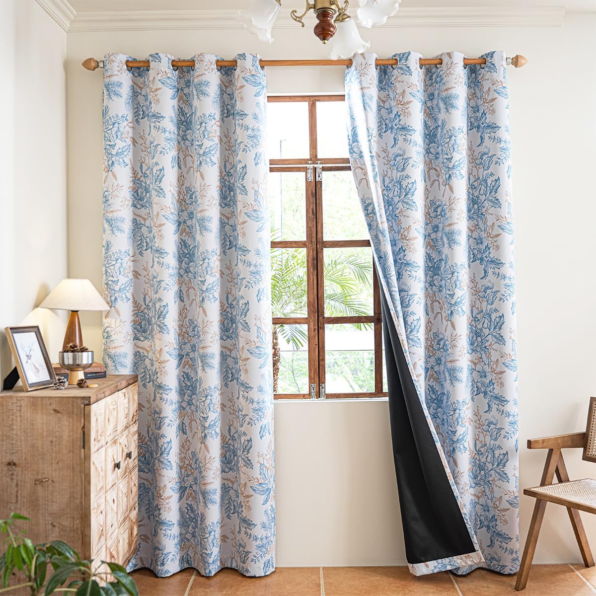 Bedroom Blackout Floral Pattern Curtains, Green Pinecone Window Curtains, Living Room l Grommet 2 Panel 52 x 63 inches (Dark Green)
