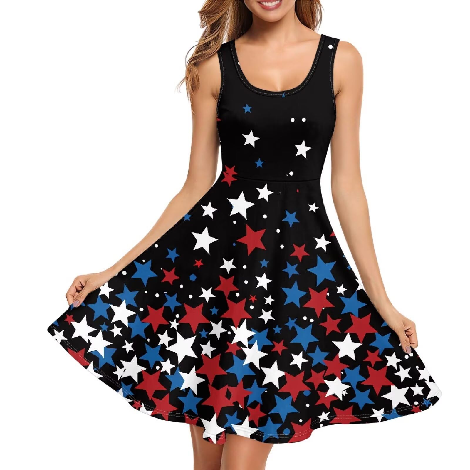 Women Stylish Tank Dresses Sleeveless Round Neck Midi Casual Dress with Pocket for Summer