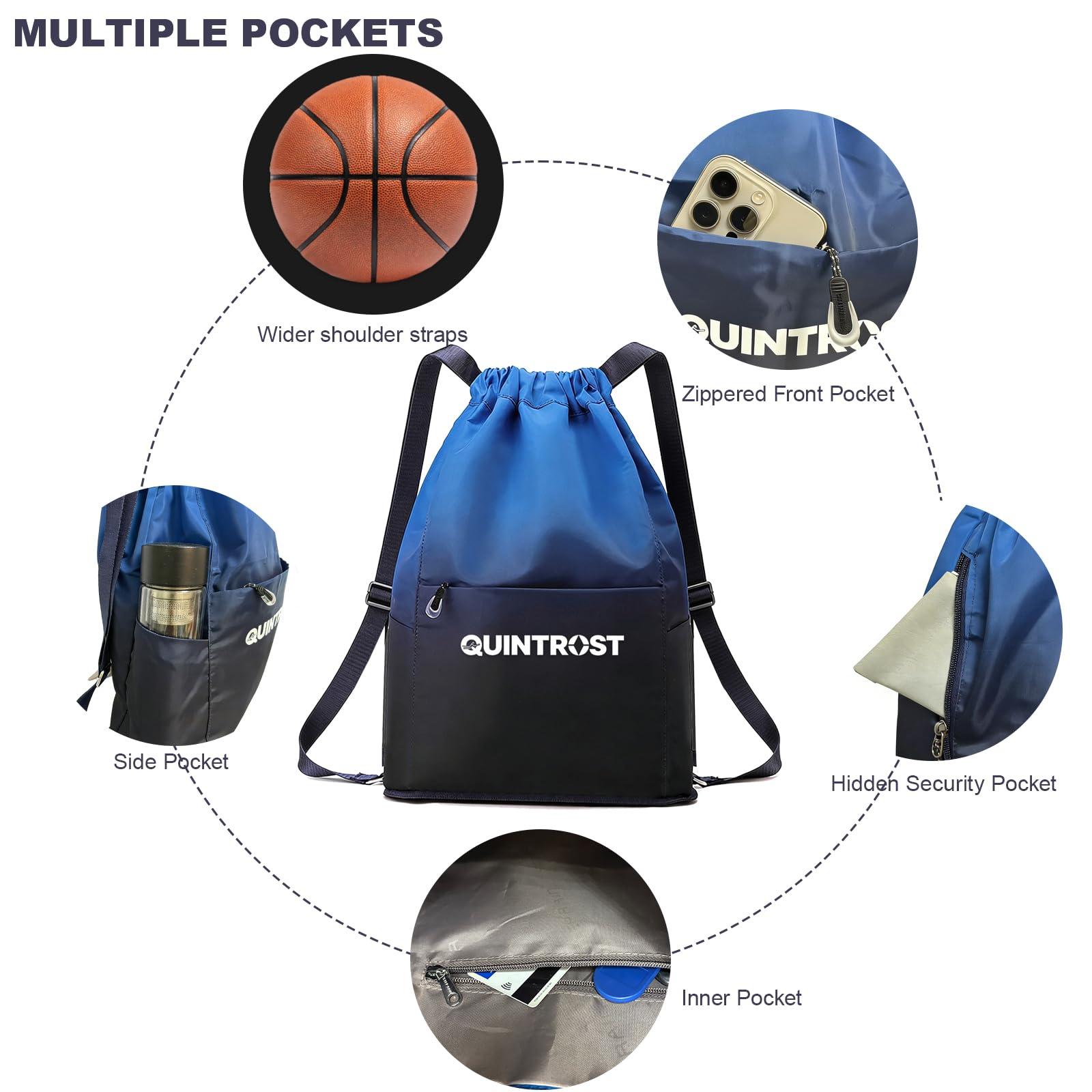 Sacca Sportiva con Cordone, Grande Capacità Zaino Sportiva con Coulisse Nylon, Impermeabile Borsa da Palestra per Donna Uomo Unisex, Zaino Palestra per Piscina Viaggio Yoga