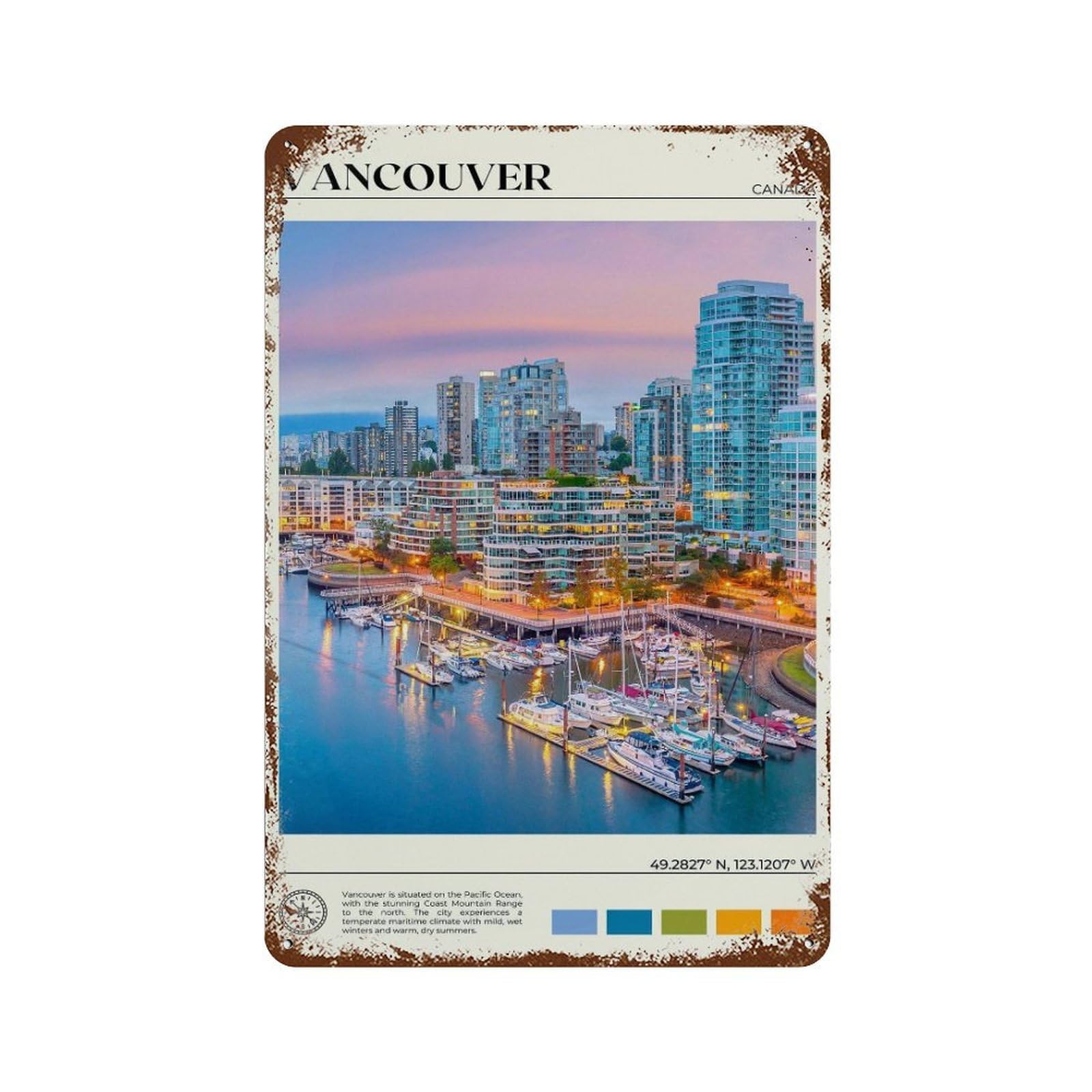 xiaoxiaoshen Real Photo Vancouver Decor Canada Wall Decor Art Metal Tin Poster Modern Home Decor Art Home Bar Shop Decorations Vintage Sign 30x20cm