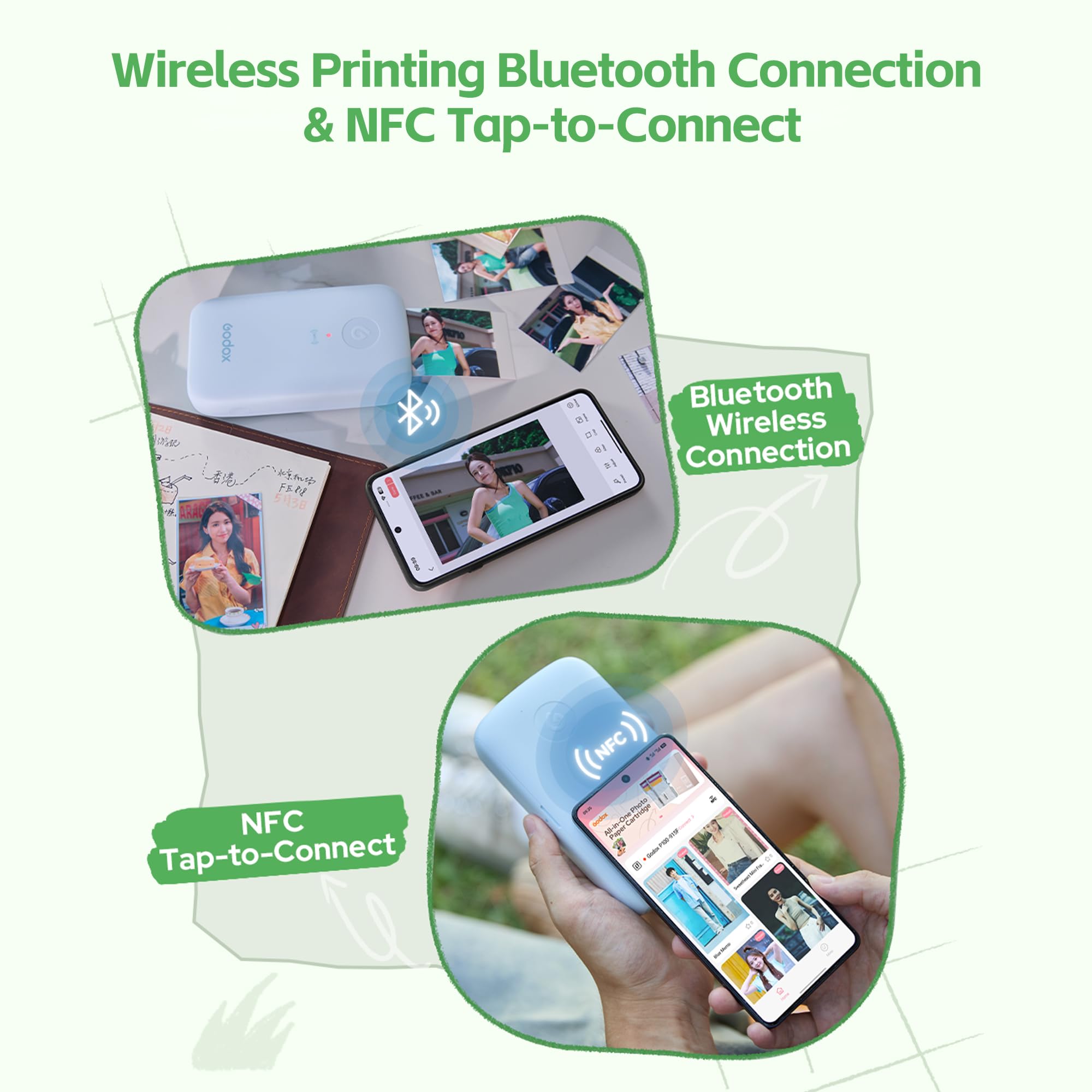 Godox Mini stampante fotografica portatile a sublimazione P100, stampante fotografica istantanea wireless Bluetooth con foto laminate, 300 DPI ad alta risoluzione
